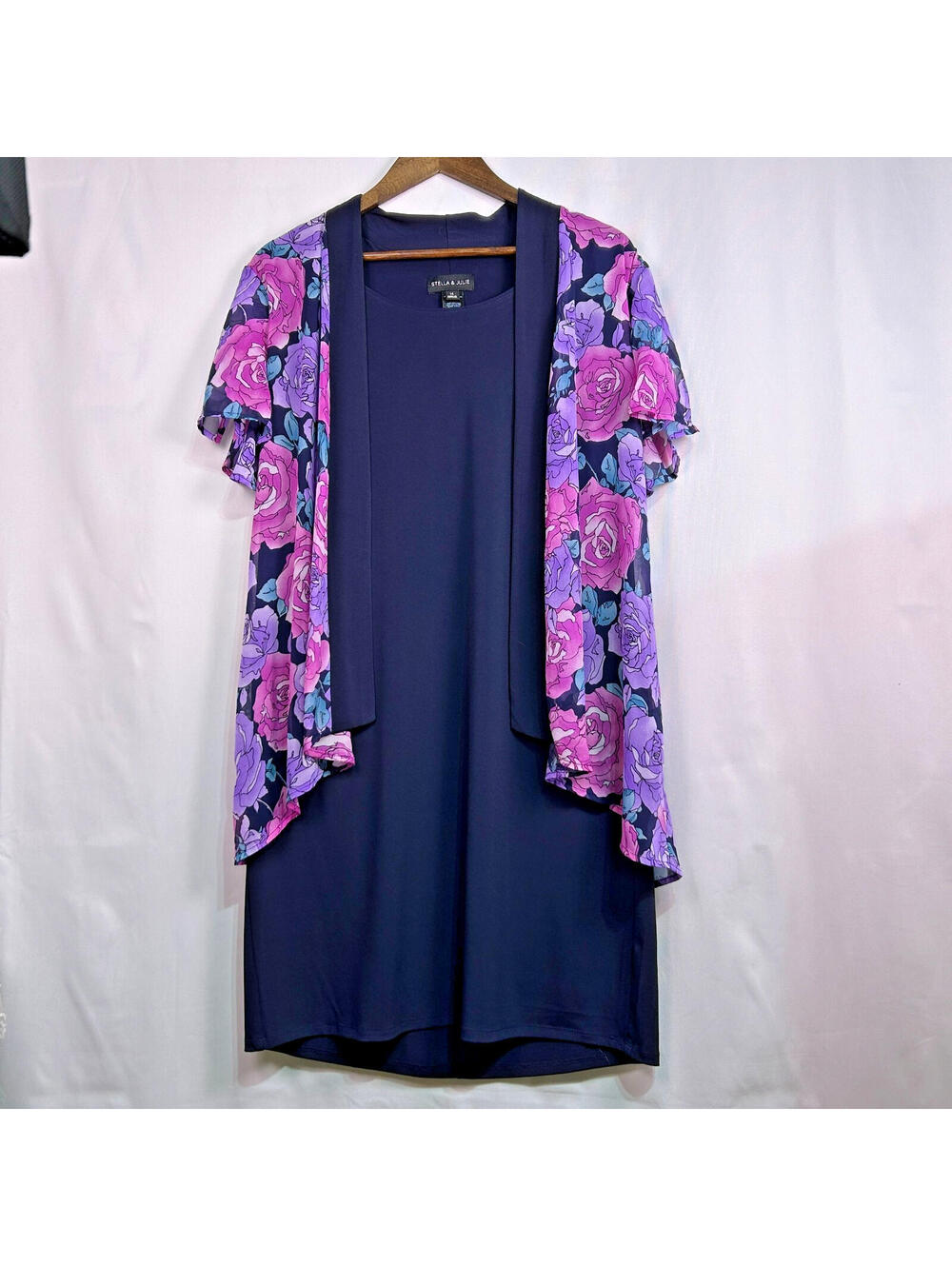 Stella & Julie Floral Overlay Dress Women’s Size 14 Purple Pink Layered